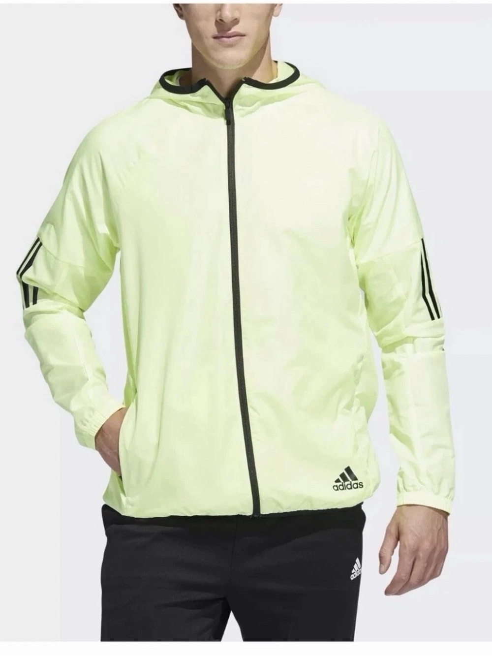 adidas Men’s Neon Lime Hooded Windbreaker Jacket